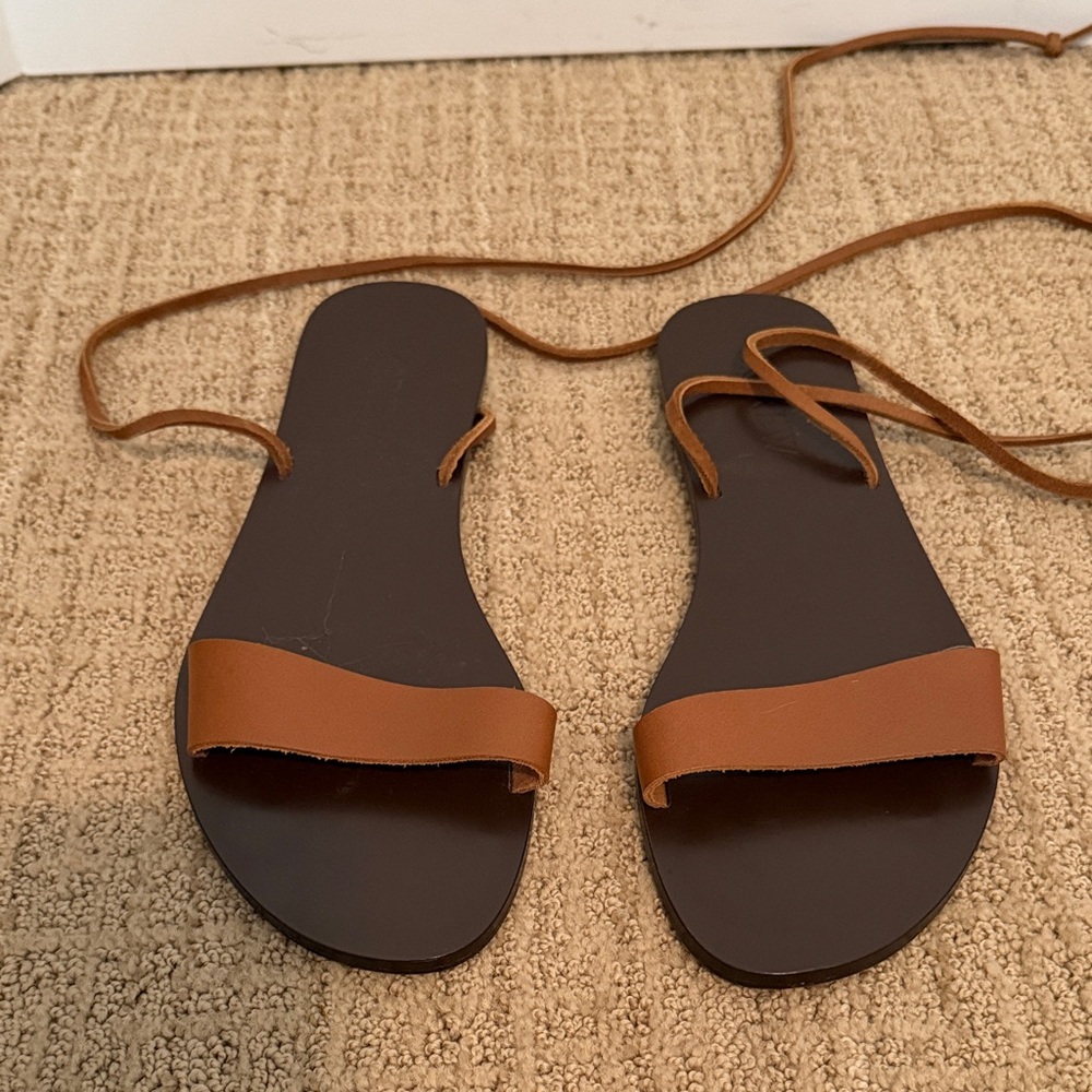 J. Crew Brown Leather Lace-Up Flat Sandals